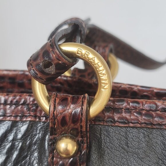 Brahmin Medium Arno Tuscan Black Brown Leather Shoulder Bag Tote - Picture 10 of 16